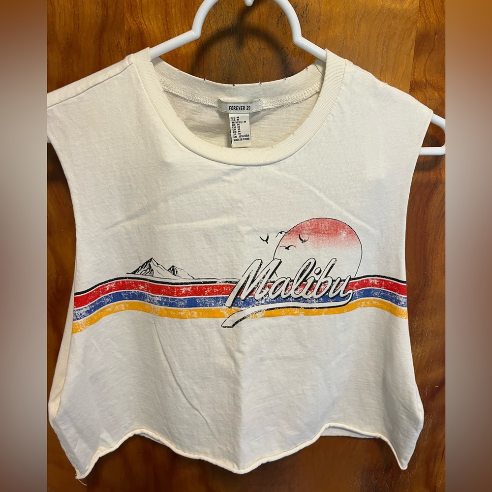 Forever 21 Cream Malibu Graphic Muscle Tee
